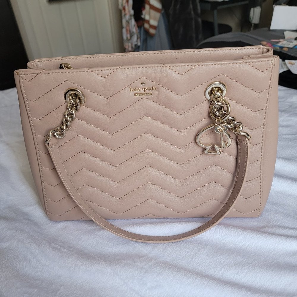 Kate Spade Beige Ginger Tea Reese Park Small Courtnee Quilted Leather Tote